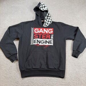 Y2K Racing Graphic Hoodie Checkerboard Hood Streetwear Skater Motorsport Medium